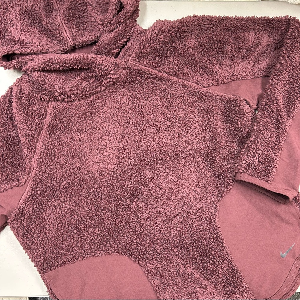 Nike Plum Purple Hoodie Fluffy Long Sleeve Womens Side Pockets Size Small